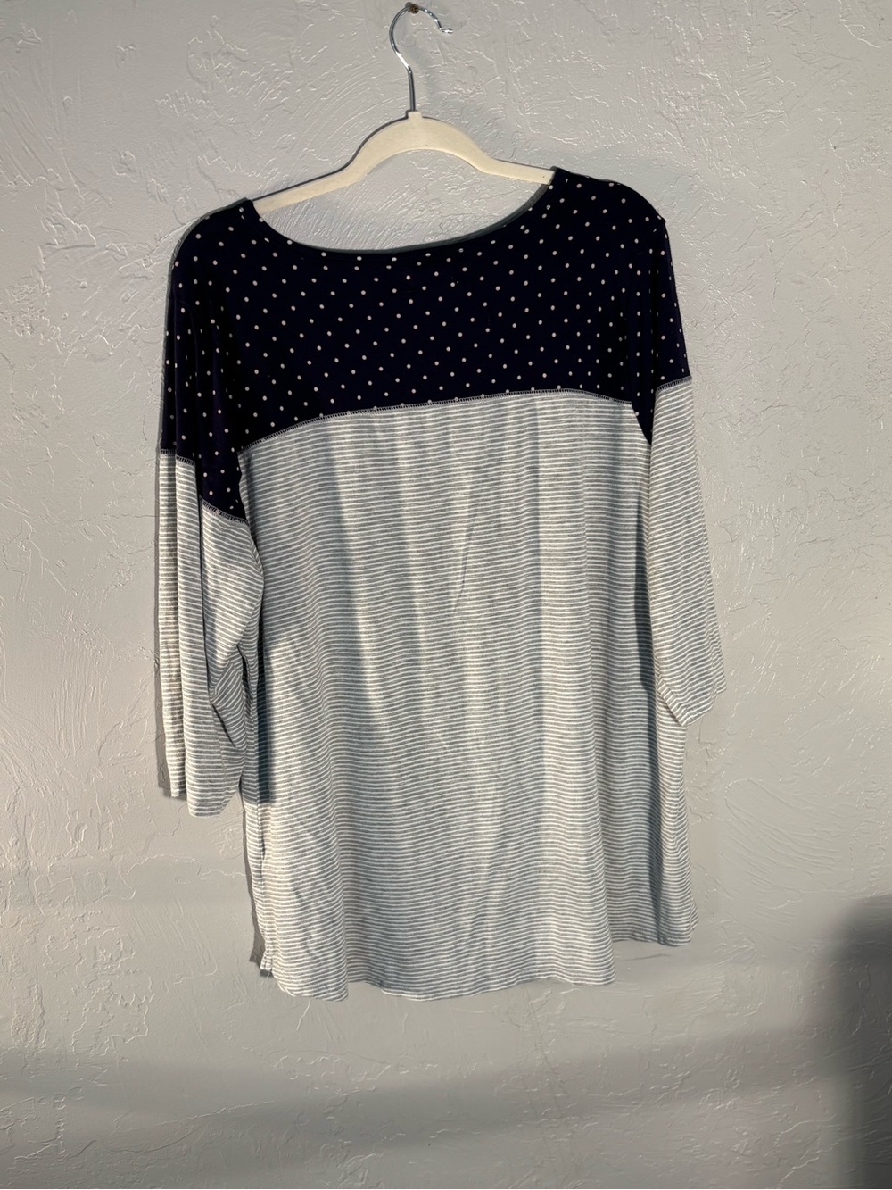 Maurices Navy Polka Dot and Light Gray Striped Long Sleeve Top